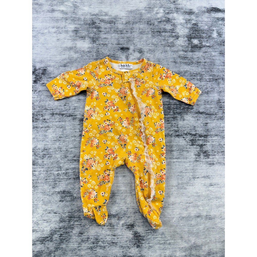 Nicole Miller New York Baby Girl Mustard Yellow Floral Lace Ruffle Sleeper 0-3M